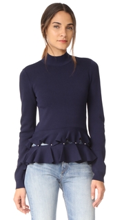 Jonathan Simkhai Slashed Ruffle Mock Neck Sweater