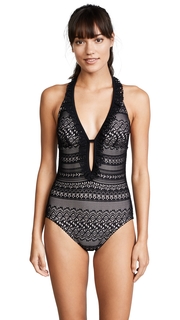 Kate Spade New York Point Loma Ruffle Halter Plunge One Piece