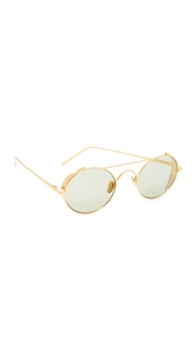 Linda Farrow Luxe 22k Gold Plate Round Brow Bar Sunglasses