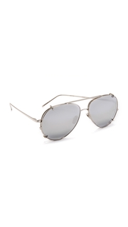 Linda Farrow Luxe 18k White Gold Plate Aviator Clip On Sunglasses