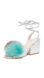 Loeffler Randall Nicky Block Heel Strappy Fur Sandals