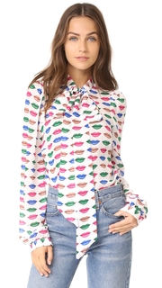 Milly Kiss Print Tie Neck Blouse