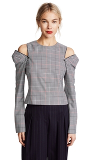 Monse Glen Plaid Shoulder Zip Top