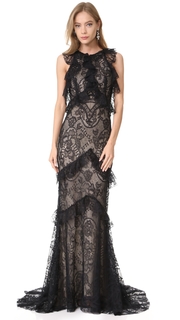 Monique Lhuillier Sleeveless Ruffle Gown