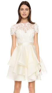 Marchesa Embroidered Lace Cocktail Dress