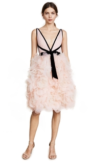 Marchesa V Neck Tulle Cocktail Dress
