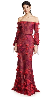 Marchesa Notte Off Shoulder Embroidered Gown