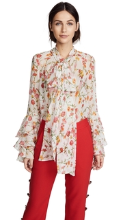 Prabal Gurung Long Sleeve Tie Neck Blouse