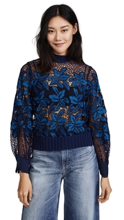 Sea Bell Sleeve Mosaic Lace Sweatshirt