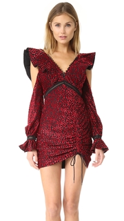Self Portrait V Neck Frill Velvet Mini Dress