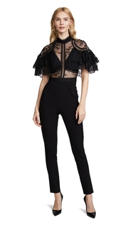 Self Portrait Fine Lace Paneled Jumpsuit