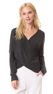 Three Dots Brushed Long Sleeve Cross Over Sweater
