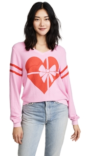 Wildfox Ribbon Heart V Neck Tee