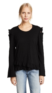 Wilt Raw Ruffle Cold Shoulder Tee