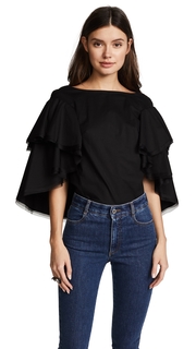 Zac Posen Boat Neck Ruffle Sleeve Blouse