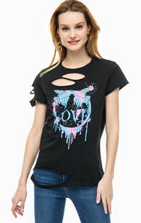 Рваная футболка с контрастным принтом Pinko