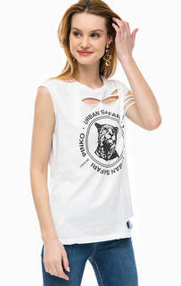 Рваная футболка из хлопка с принтом Pinko