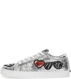 Серебристые кеды с нашивками Love Moschino