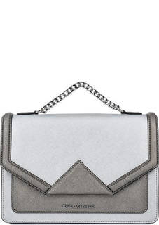 Серебристая кожаная сумка с откидным клапаном Karl Lagerfeld