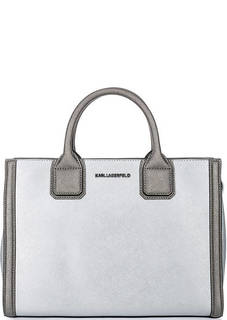 Серебристая кожаная сумка с короткими ручками Karl Lagerfeld