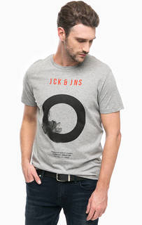 Серая хлопковая футболка с принтом Jack & Jones