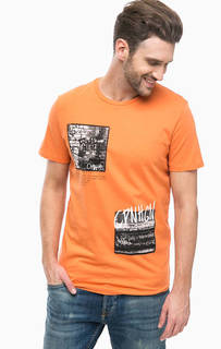 Оранжевая хлопковая футболка с принтом Jack & Jones