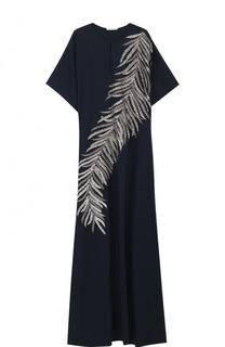 Шелковое платье-макси с контрастной вышивкой Oscar de la Renta