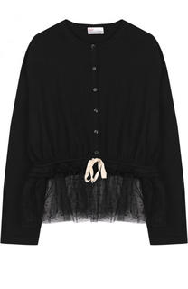 Приталенный шерстяной кардиган с кружевной баской REDVALENTINO