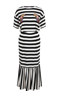 Приталенное платье-миди в полоску с оборкой Stella Jean