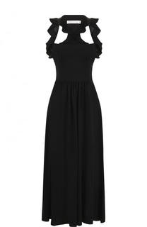 Приталенное платье-миди с фигурным вырезом и оборками Victoria Beckham