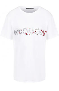 Хлопковая футболка прямого кроя с логотипом бренда Alexander McQueen