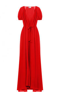Однотонное шелковое платье с V-образным вырезом Lanvin