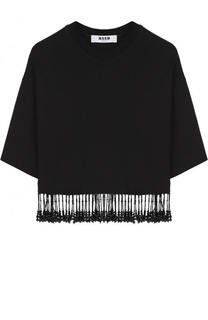 Укороченная хлопковая футболка с бахромой MSGM