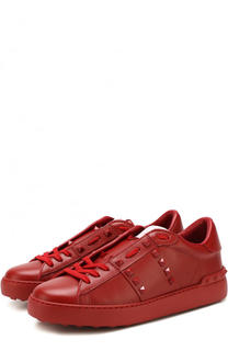 Кожаные кеды Rockstud Untitled на шнуровке Valentino