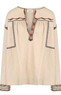 Хлопковая блуза свободного кроя с V-образным вырезом Isabel Marant Etoile