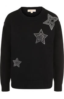 Однотонный пуловер с круглым вырезом и контрастной отделкой MICHAEL Michael Kors