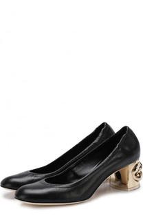 Кожаные туфли на устойчивом каблуке с декором Casadei