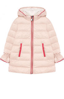 Пуховая куркта с капюшоном и оборками Moncler Enfant