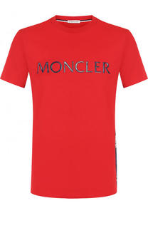 Хлопковая футболка с принтом Moncler