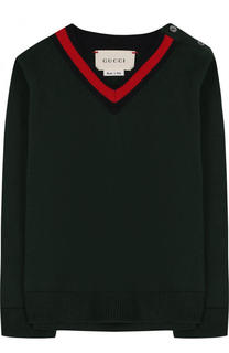 Хлопковый пуловер с V-образным вырезом Gucci