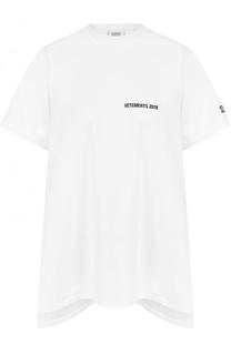 Хлопковая футболка с открытой спиной и принтом Vetements
