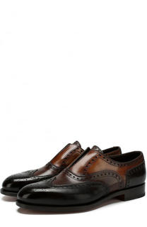 Кожаные оксфорды без шнуровки с брогированием Santoni