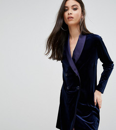 Бархатное платье мини под смокинг John Zack Petite - Темно-синий