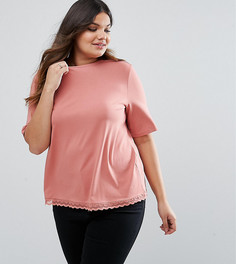 Длинная футболка с кружевом по низу ASOS CURVE - Розовый