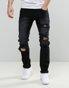 Черные зауженные джинсы с рваной отделкой Liquor N Poker - Черный