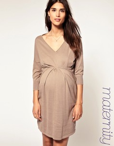 Платье с V-образным вырезом и плиссировкой ASOS Maternity - Синий