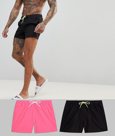 2 коротких шортов для плавания (черные/неоново-розовые) ASOS - СО СКИДКОЙ - Мульти