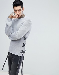 Темно-серый фактурный джемпер со шнуровкой и люверсами ASOS - Серый