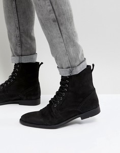 Черные кожаные ботинки на шнуровке с потертостями на подошве ASOS - Черный