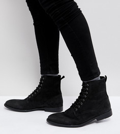 Черные кожаные ботинки для широкой стопы на шнуровке с потертостями на подошве ASOS - Черный